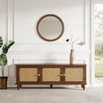 thumbnail image 6 of Fnova 55" Storage Bench, 2-Tier Farmhouse Long Entryway Shoe Cabinet, Backless Wooden Seat for 2-3, End of Bed Stool with Rattan Doors Hidden Storage for Entryway, Hallway, Living Room, 6 of 19