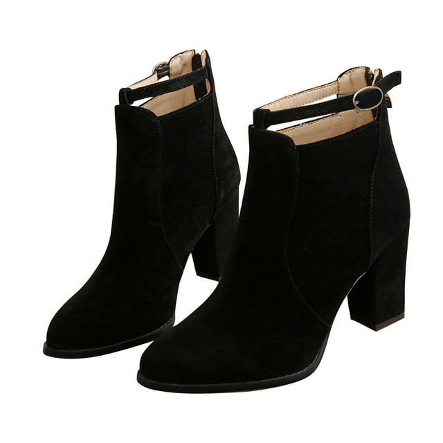 Kcodviy Talons en Flocage et en Matériau Bottillons Mignons pour Femmes Bottes d'Automne avec Bottes Hautes Épaisses pour Femmes Chaussures à Talon Talons pour Femmes Bottes d'Hiver pour Femmes Bottes Plates
