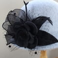 thumbnail image 4 of Women's Wool Felt Hat with Elegant Net Fabric Flower, Round Top Bucket Hat for Women, Vintage Tea Party Hat for Church, Wedding, and Special Occasions - Grey, 4 of 4