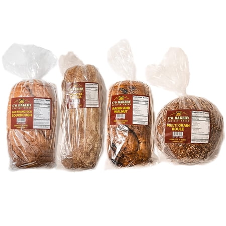 Artisan Bread - Handmade, All Natural, High Fiber, Sliced Loaf Multipacks (Variety Bundle 4 Loaves) Sourdough, Ciabatta, Multi Grain Boule, Raisin Walnut 4 Piece Set