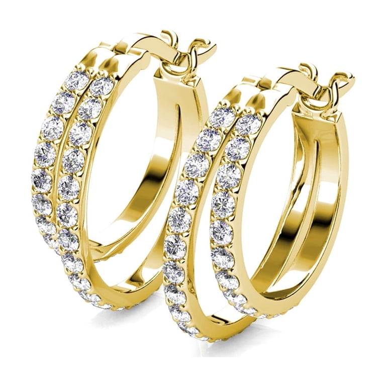 Cate & Chloe Corina 20mm Dual-Row Gold Hoop Earrings with Swarovski Crystals photo 8