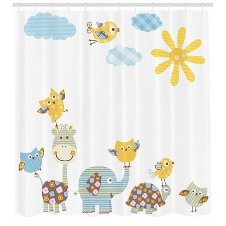 Nursery Shower Curtain Jolly Jungle Creatures Happily Walking In