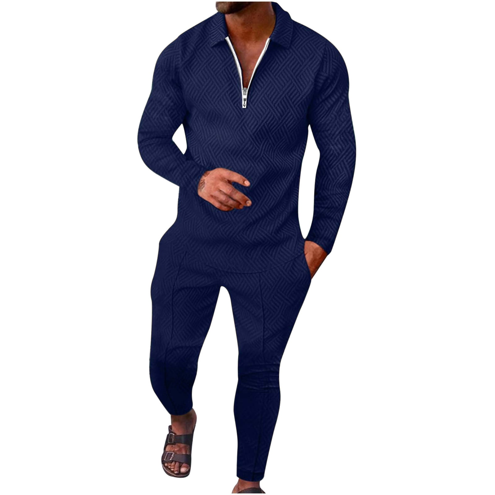 Hfyihgf Mens Long Sleeve Casual Polo Shirt and Sweatpant Sets 2 Piece