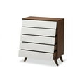 Baxton Studio Hildon MidCentury Modern White and Walnut Wood 5Drawer