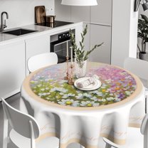 Watercolor Daisy Floral Round Tablecloth 60 Inch Summer Pink Flower Table Cloth Dust-Proof Washable Colorful Wildflowers Table Cover for Outdoor Indoor Picnic Party Home Decor