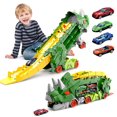 thumbnail image 1 of QUTETN Ultimate Dinosaur Hauler Transforming Truck Toy with Race Track Set - Double Transformation  Swallows 4 Cars  Includes Racing Track & Storage for 12 Cars(Green), 1 of 8