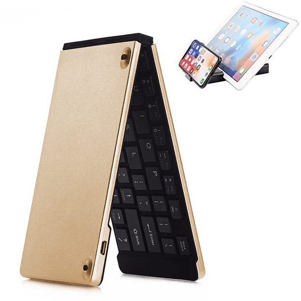 Peroptimist Double Folding Wireless Bluetooth Keyboard Mini Wireless Keyboard For Ios Ipad Android Tablet Windows Pc Etc Gold