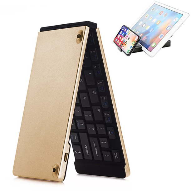 Peroptimist Double Folding Wireless Bluetooth Keyboard Mini Wireless Keyboard For Ios Ipad Android Tablet Windows Pc Etc Gold