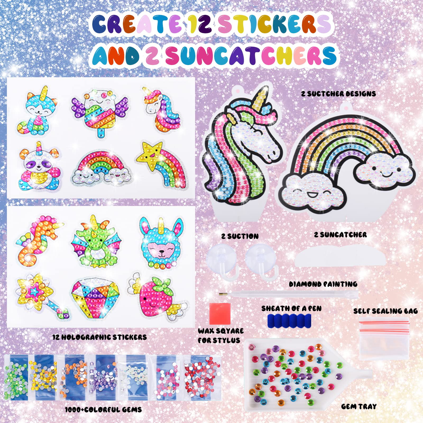  Arts and Crafts Sets for Kids Ages 6-8-10-12 , Unicorn Gifts  for 6 7 8 9 10 Year Old Girl DIY Diamond Arts Kits for Kids Ages 6-12 Gem  Painting By