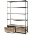 thumbnail image 4 of August 71.5 In. Light Brown Display Shelf Etagere Metal Frame Bookcase with Drawers, 4 of 4