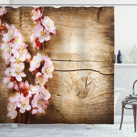 Ambesonne Floral Shower Curtain, Spring Blossom Orchard, 69"Wx84"L, Sand Brown Pale Pink