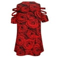thumbnail image 5 of Valentine's Day Rose Flower Womens Summer V Neck Zipper Top Short Sleeve T Shirt Off Shoulder Top Casual Classy Loose Shirts, 5 of 7