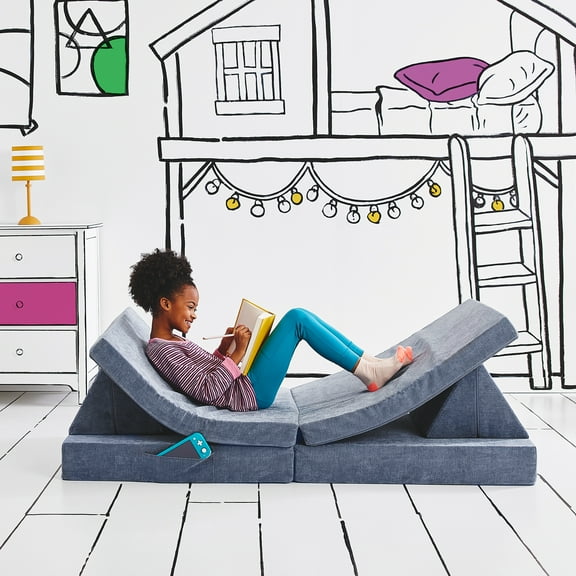 Yourigami Folding Convertible Kids and Toddler Play Couch, 4 Pieces, Blue Lagoon