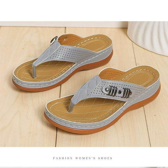 Dpityserensio Women's Orthopedic Sandals Wedge Flip-flops Outer Beach Sandals Comfortable Shoes with Ergonomic Soles Gray 9.5(43)