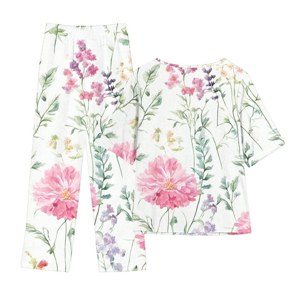 LYXSSBYX Two Piece Sets for Women Summer Women's Casual Short Sleeve Half Sleeve Round Neck Cropped Top Casual Pants Suit Set Two Piece Set