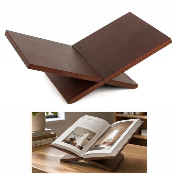 Minimalist Collapsible Wood Book Stand-Matte Adjustable Triangle Book Holder brown