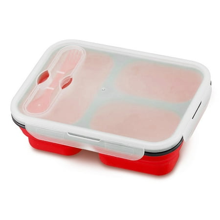 Eco Lunch - Gourmet Home Collapsible Eco 3-section Lunch Kit - 9.5 x 7 x 3 Red