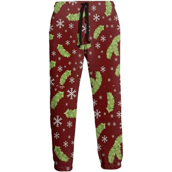 HPINK-T Falling Snowflakes Men's Printed Fleece Sweatpants Stylish Joggers Pants Trousers with Pockets