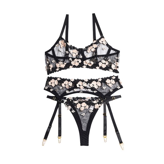 Gibobby Conjunto de lencería de encaje Conjunto de Lencería de Malla, Conjunto de Lencería Elegante para Dama para Noche de Bodas(Negro, G)