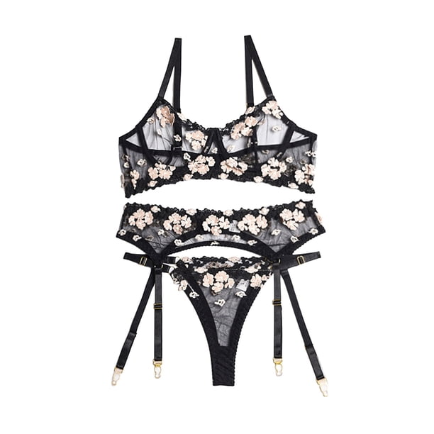 Gibobby Ropa interior mujer sexy Lencería de Encaje para Mujer, con Cierre Frontal, Cuello en V, camisón Sexy(Negro, CH)