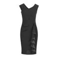 thumbnail image 4 of CALAFEBILA Women Summer Casual Mother's Day Cocktail 2025 Midi Dress Solid Diagonal-Collar Ruffle Short Sleeve Ruched Black Dress Clearance, 4 of 6