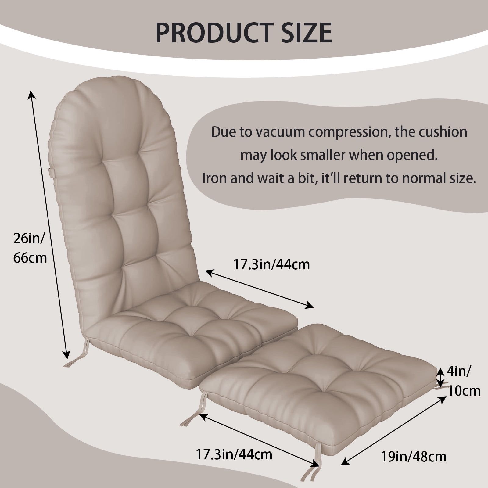 HONEY HOME Outdoor Adirondack Chair Cushions, 44x19x4 inch Waterproof Rocking Chair Cushion and 17x19 Ottoman Cushion for Patio, Garden