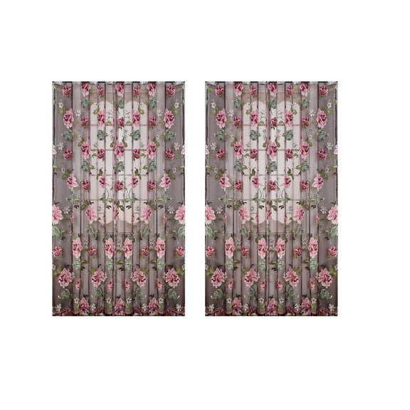 HCBY 2PCS Retro Floral Sheer Curtains with Peony Rose Pattern - Vintage Elegant Voile Drapes for Living Room, Bedroom, Dining Room, Rod Pocket Design​(Purple,78"x39")