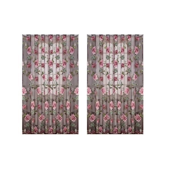 Paneles de cortina transparentes de peonía 2-Pack | Cortinas de ventana de puerta de vidrio con encaje colgante, Voile transparente, 39.37x78.74 pulgadas | Decoración de dormitorio elegante,