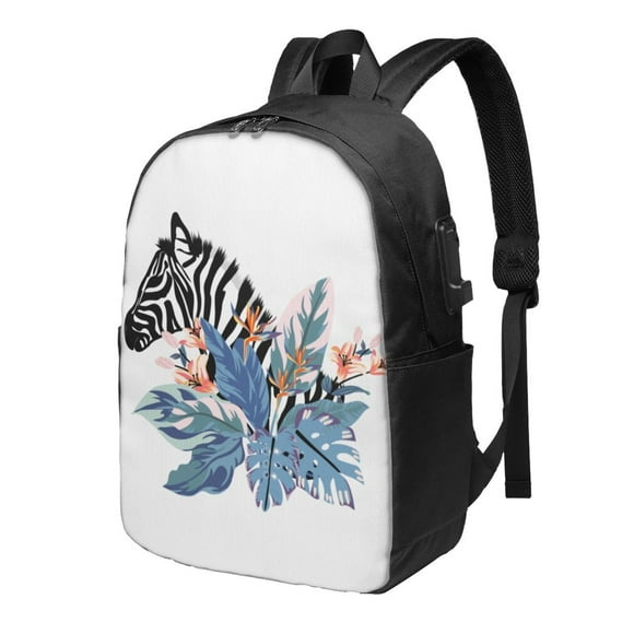 YFYANG 17" Laptop Backpack, Zebra Plant Pattern Fashion Travel Work Backpack with USB and Headphone Cable Interface for Men and Women