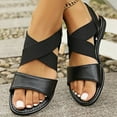 thumbnail image 4 of Xfvqtps Womens Flat Sandals Open Toe Slip on Double Cross Elastic Straps Solid Color Simple Non Slip Breathable Lightweight Casual Fashion Summer Leather Sandals Black, 4 of 8