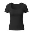 thumbnail image 5 of KHONTS Women's Short Sleeve Tops Summer Lace Trim Square Neck Slim Fitted Tees Going out Basic 20s T Shirts Black S, 5 of 6