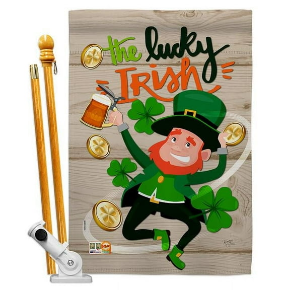 Breeze Decor BD-SA-HS-102059-IP-BO-D-US19-BD 28 x 40 in. Vertical the Lucky Irish Spring St Patrick Impressions Decorative Double Sided House Flag Set with Pole & Bracket Hardware