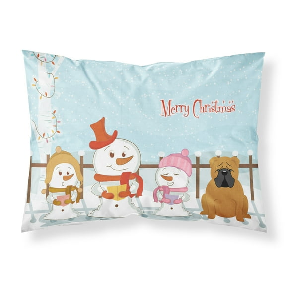 Merry Christmas Carolers English Bulldog Red Fabric Standard Pillowcase