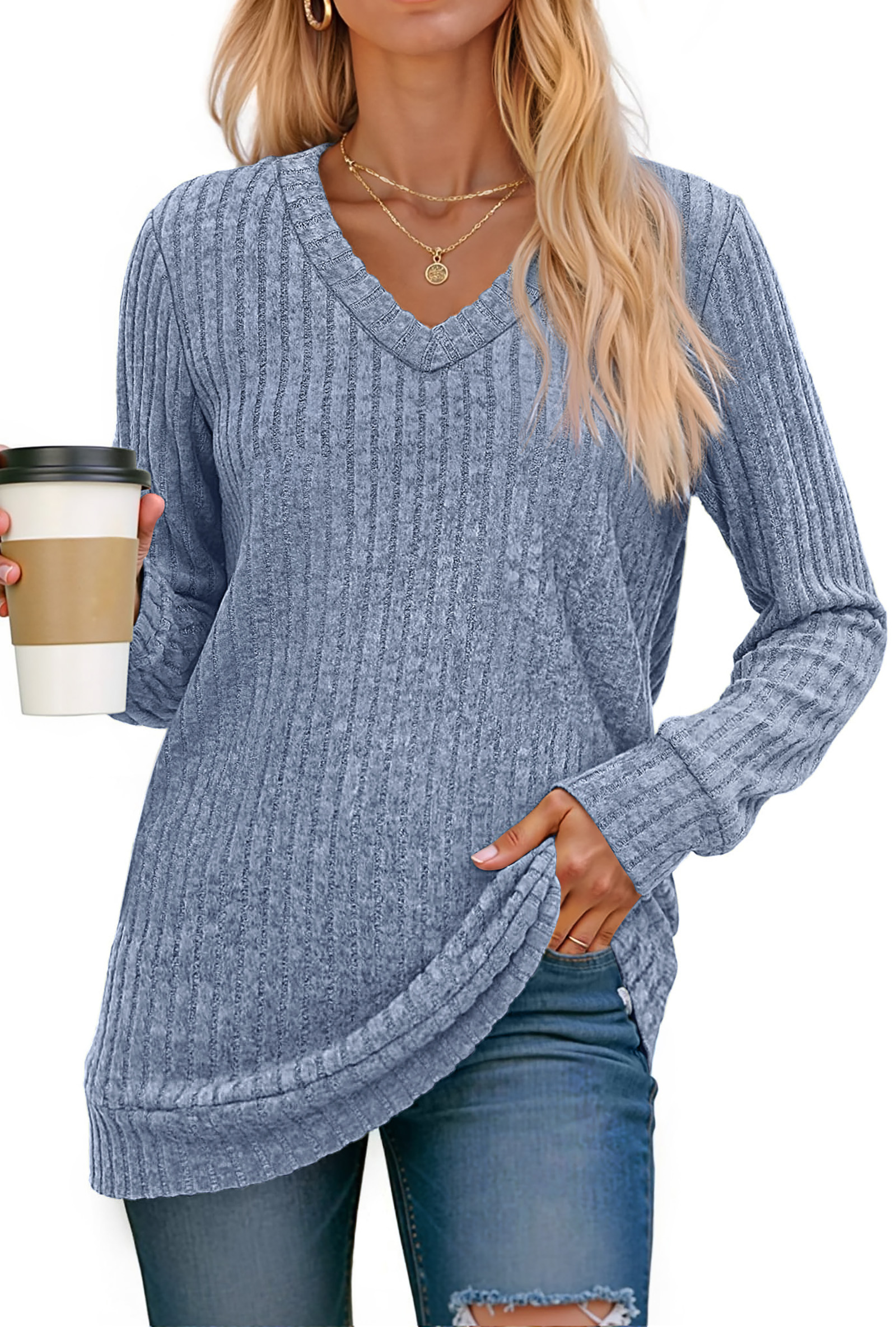 Fantaslook Women's V-Neck Long Sleeve Tunic Pullover photo 1