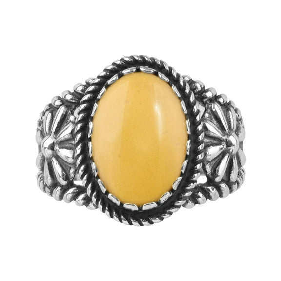 Sterling Silver Yellow Jasper Gemstone Concha Flower Design Ring, Sizes 5 to 10