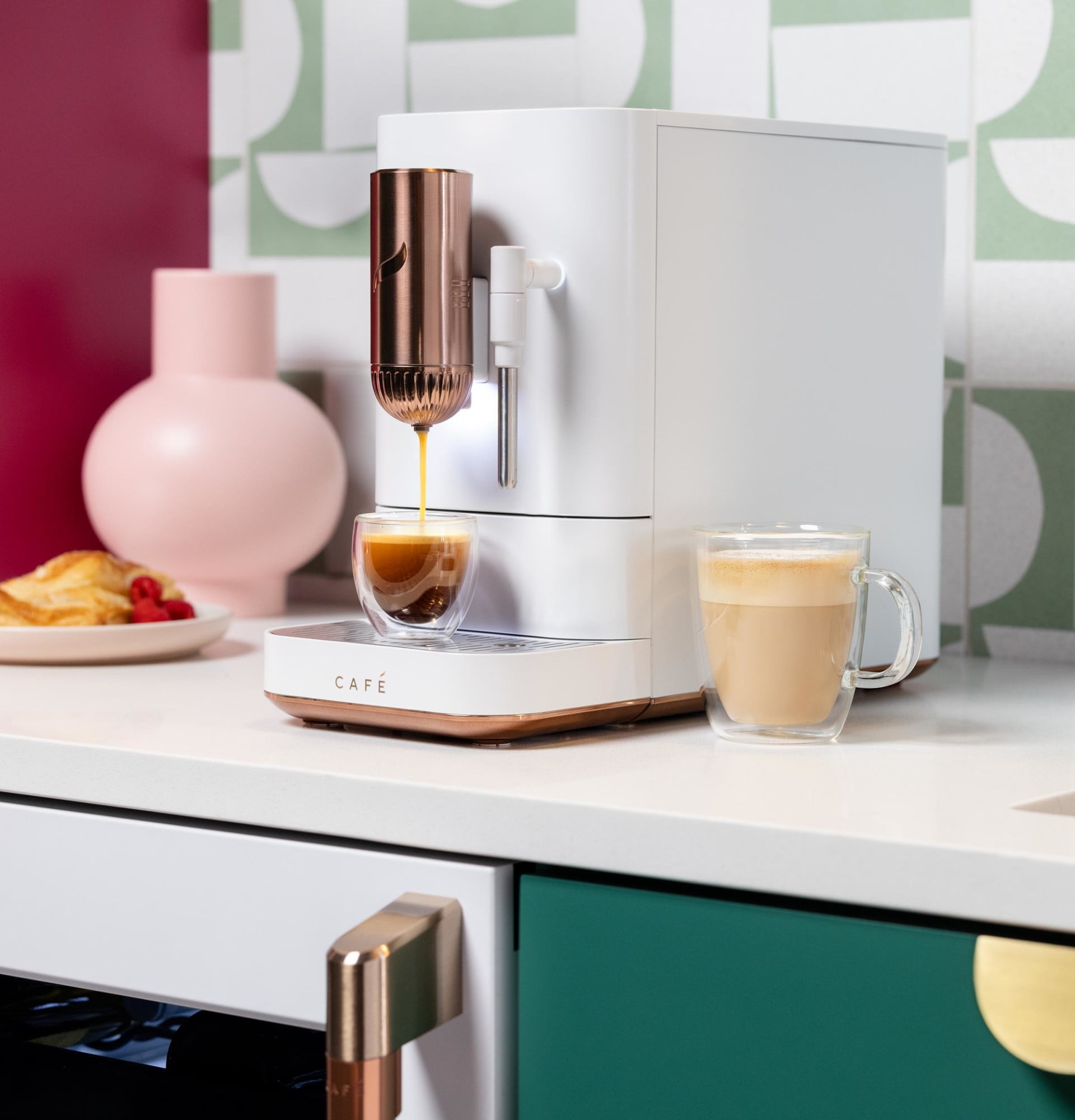 Café Affetto Automatic Espresso Machine + Milk Frother | Built-In & Adjustable Espresso Bean Grinder | One-Touch Brew in 90 Seconds | Matte White, 1.2 Liter