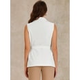 thumbnail image 3 of DARING DIVA Women's Button Up Belted V Neck Sleeveless Waistcoat XS White, 3 of 6