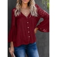thumbnail image 3 of Uhndy Women's Blouses V Neck Lace Crochet Button Down Shirts Bell Sleeve Casual Loose Tops, 3 of 6