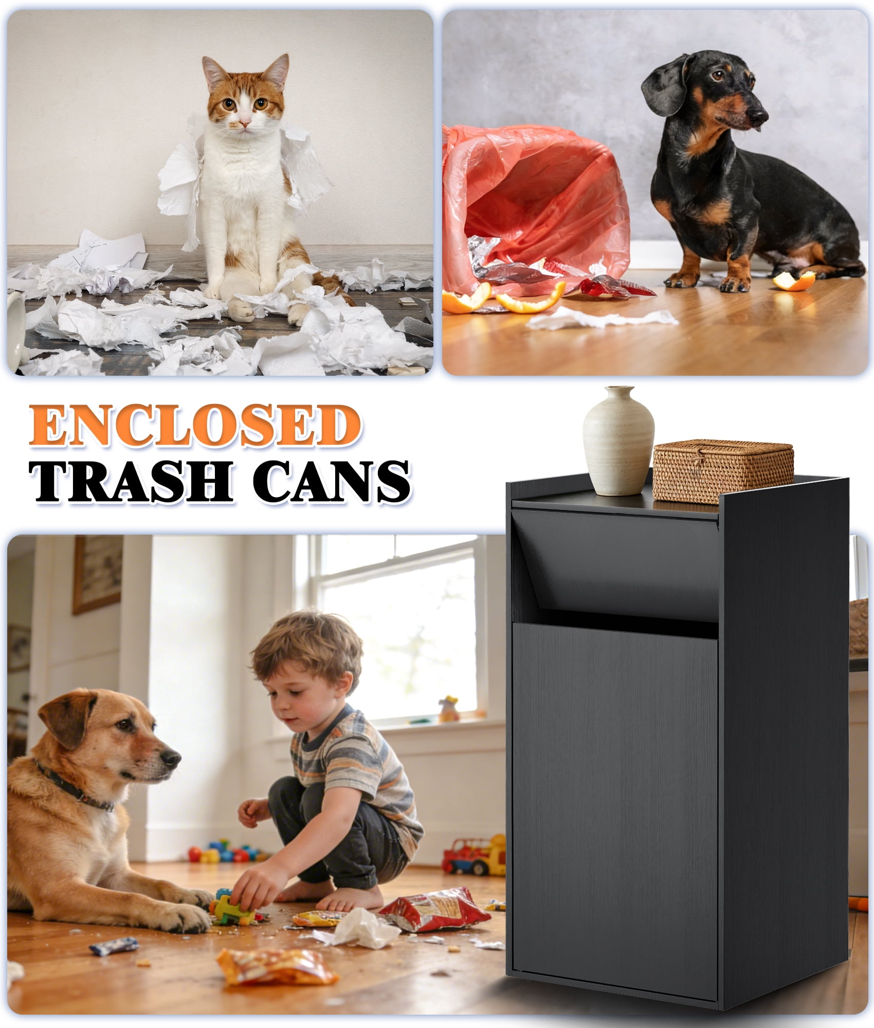 Esheno 50 Gallon Trash Cabinet 2 Pack Commercial Grade Hideaway Bin Odor Control Waterproof Magnetic Door for Restaurant Cafe Kitchen Black