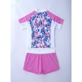 thumbnail image 4 of YONGHS Kids Girls Floral 2 Pieces Rash Guard Short Sleeve Top with Shorts Swimsuit 4-16, 4 of 7