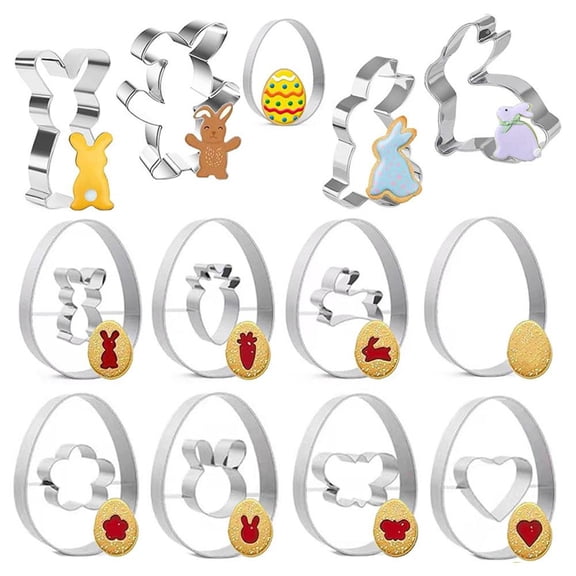 13pcs Easter Bunny Cookie Cutters Set, Holiday Cookie Cutters, Easter Rabbit Carrot Cookies Cutter Shapes, Stainless Steel Fondant Biscuit Moulds for Spring Holiday Baking DIY Crafts