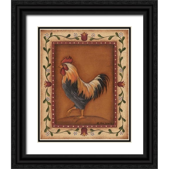 Lewis, Kim 26x31 Black Ornate Wood Framed with Double Matting Museum Art Print Titled - Black Rooster