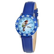Woody Boys' Stainless Steel Time Teacher Watch, Blue Bezel, Blue Leather Strap