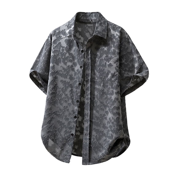 VSSSJ Men's Button Down Shirt Short Sleeve Collared Vintage Shirts Relaxed Fit Summer Casual Vacation Beach Shirts with Pocket Dark Gray L