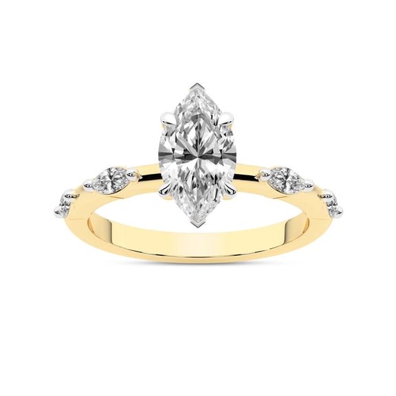 IGI Certified 2 Carat Marquise Shape Lab Grown Diamond Engagement Ring | 14K Yellow Gold | Sheryl Marquise Side Stone Diamond Ring | FG-VS1-VS2 Quality Friendly Diamonds