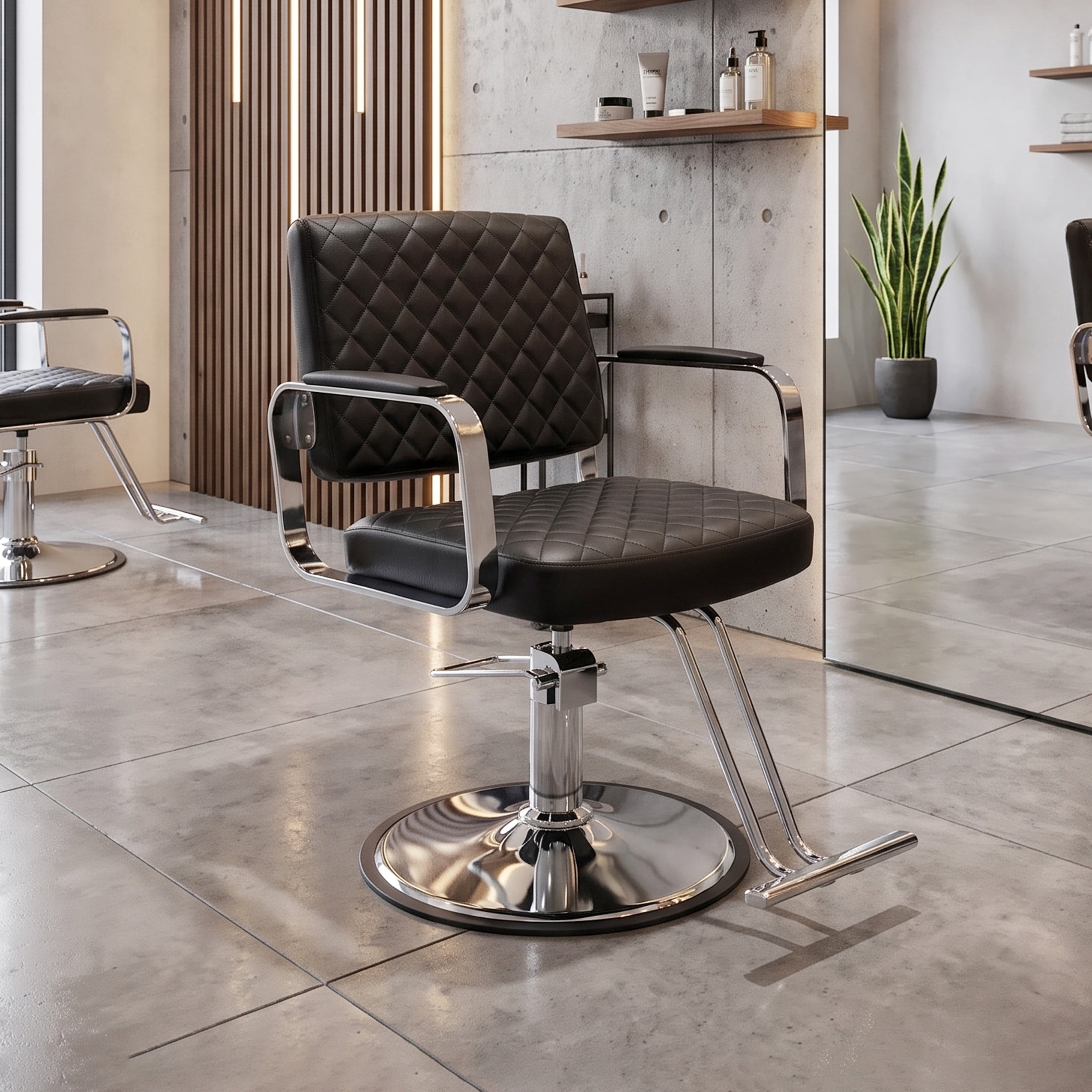 Noble House 360° Swivel Adjustable Salon Styling Chair, Diamond-Quilted PU Upholstery, Black+Silver