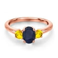 thumbnail image 3 of Gem Stone King 18K Rose Gold Plated Silver Blue Sapphire and Yellow Sapphire Engagement Ring for Women | 1.32 Cttw | Oval 7X5MM | Gemstone September Birthstone | Size 9, 3 of 6