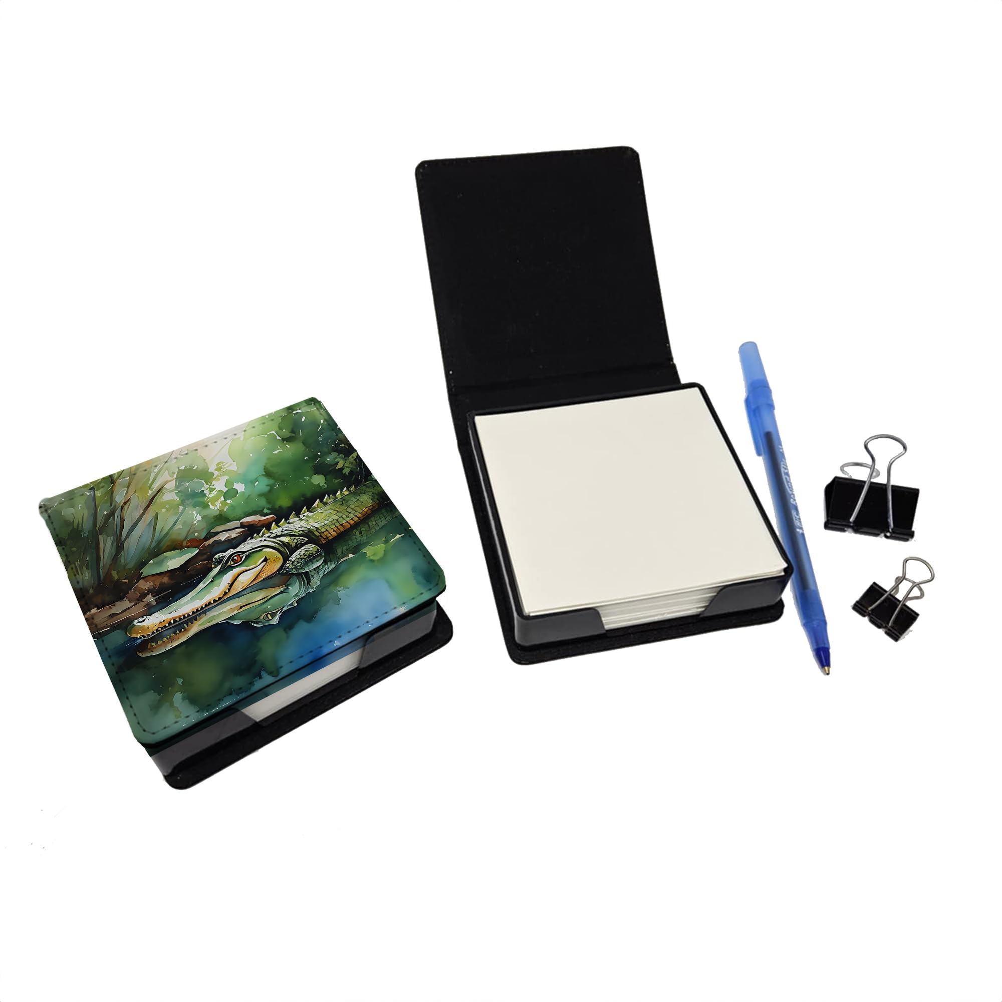 Caroline's Treasures Alligator PU Leather Note Paper Holder with Artist-Designed Cover, Desk Accessory, Office Gift
