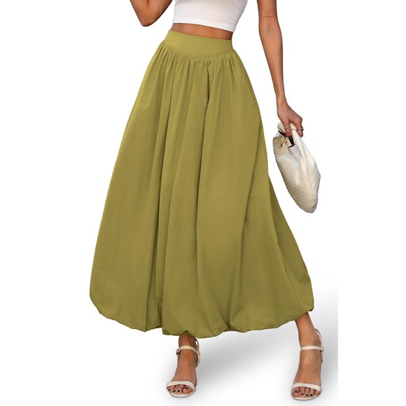 Falda maxi larga burbuja ELLEVEN verde talla mediana