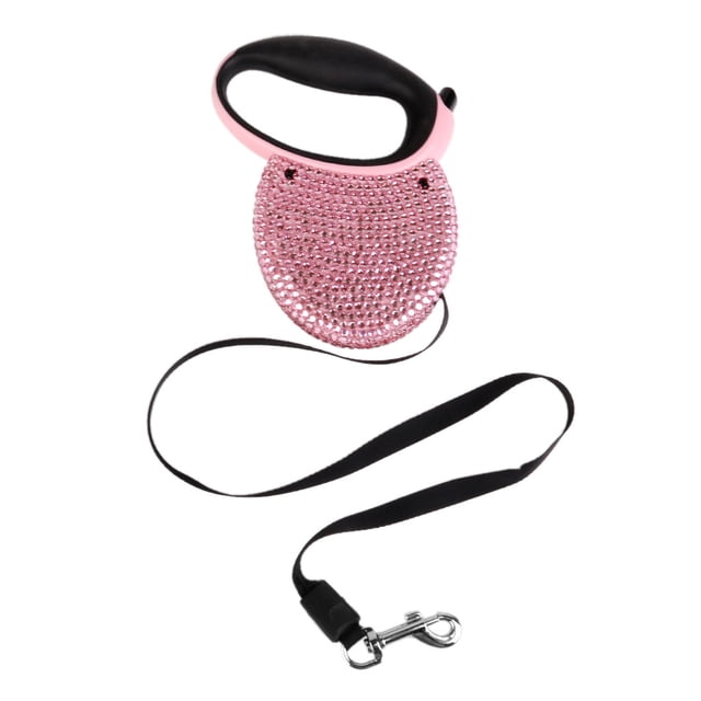 Correa de perro Fernando Cuerda de tracción retráctil automática con diamantes de imitación 3M rosa